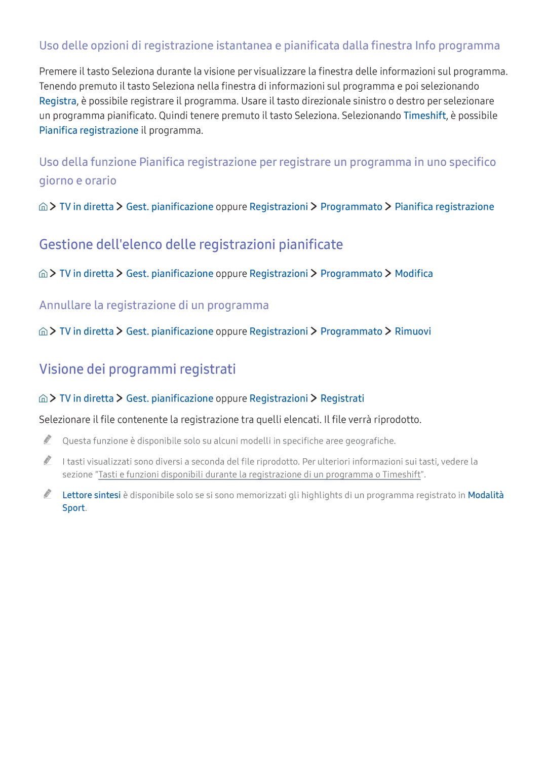 Samsung UE49K5500AKXZT manual Gestione dellelenco delle registrazioni pianificate, Visione dei programmi registrati 