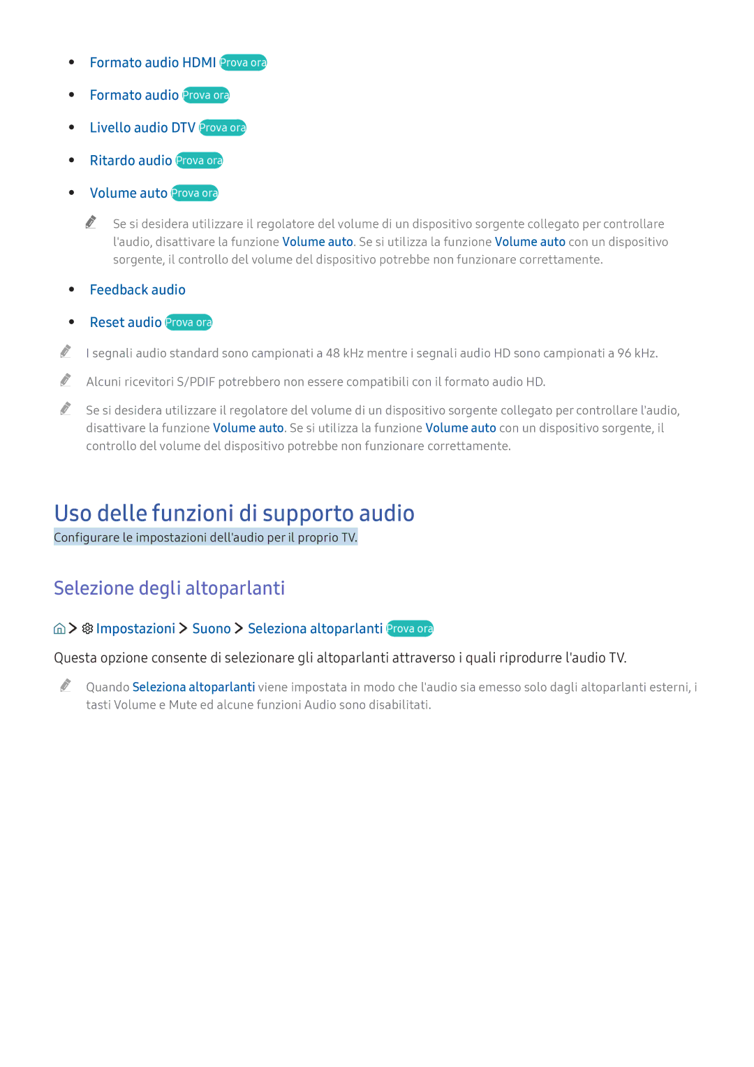 Samsung UE55K5579SUXZG, UE40K5659SUXZG, UE40K5579SUXZG Uso delle funzioni di supporto audio, Selezione degli altoparlanti 