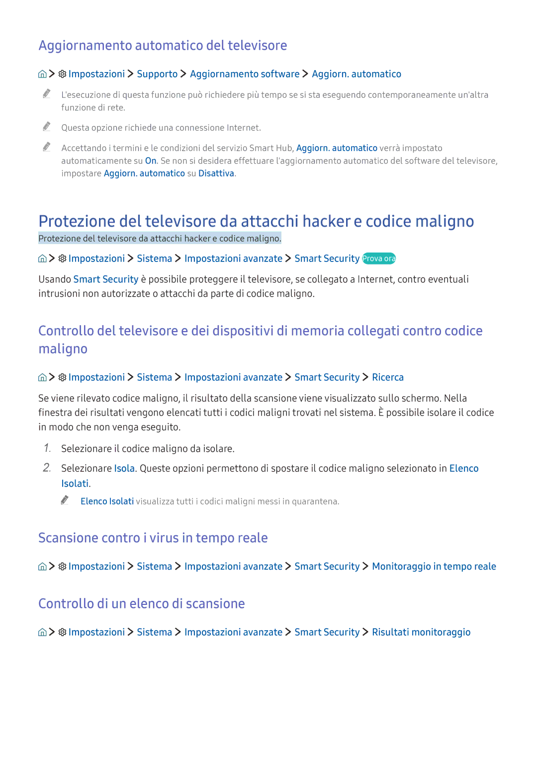 Samsung UE49K6370SSXXH, UE40K5659SUXZG Aggiornamento automatico del televisore, Scansione contro i virus in tempo reale 