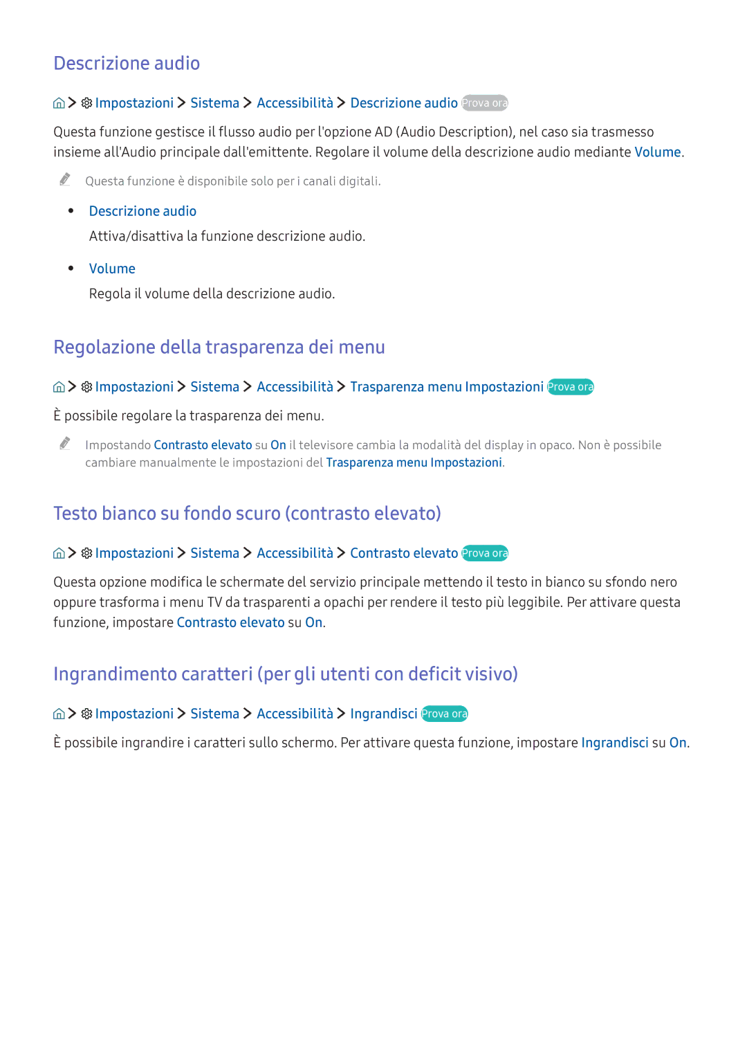 Samsung UE55K5500AWXXN, UE40K5659SUXZG, UE40K5579SUXZG manual Descrizione audio, Regolazione della trasparenza dei menu 