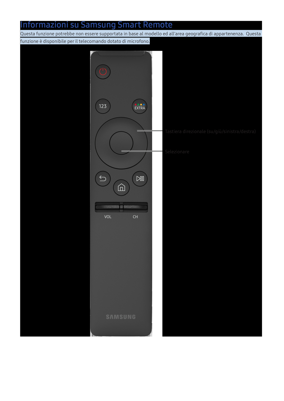 Samsung UE40K5670SSXXN manual Informazioni su Samsung Smart Remote, Tastiera direzionale su/giù/sinistra/destra Selezionare 