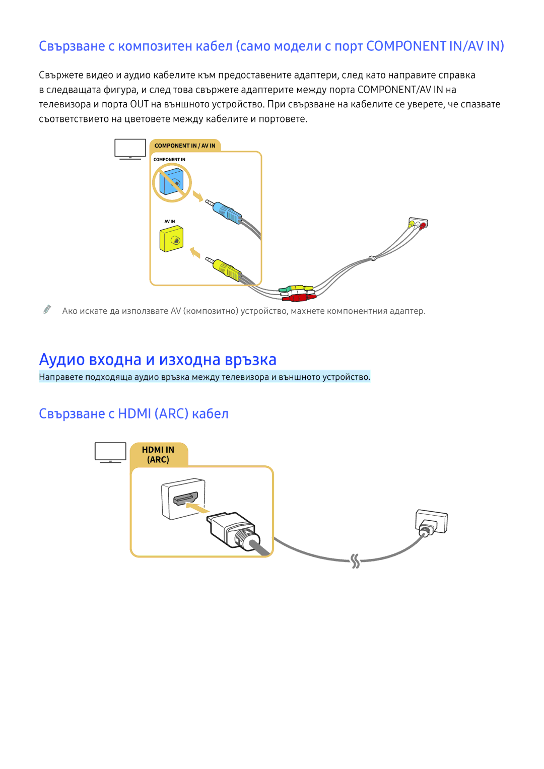 Samsung UE40K5672SUXXH, UE49K5672SUXXH, UE49K5502AKXXH manual Аудио входна и изходна връзка, Свързване с Hdmi ARC кабел 