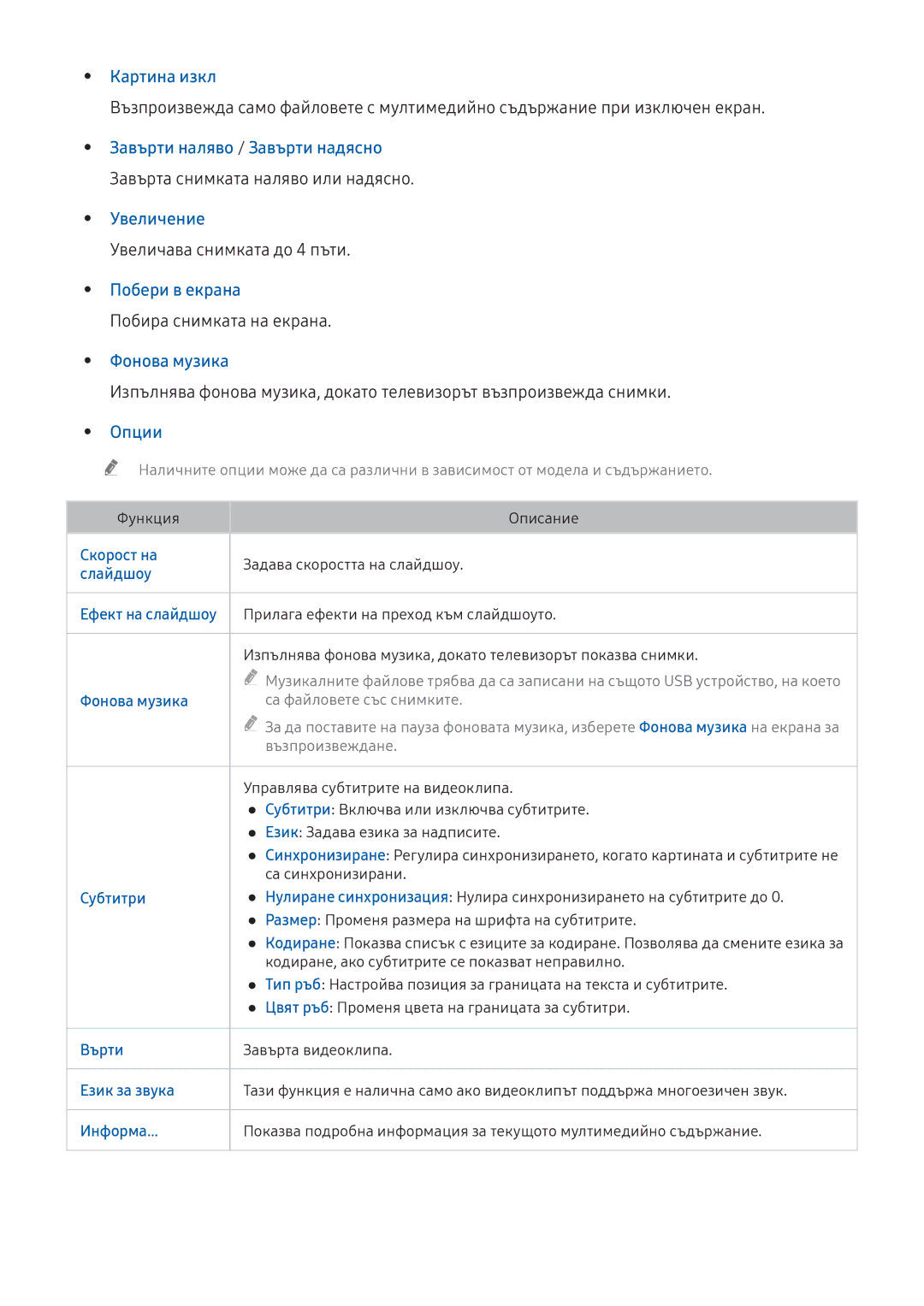 Samsung UE40K6372SUXXH Картина изкл, Завърти наляво / Завърти надясно, Завърта снимката наляво или надясно, Увеличение 