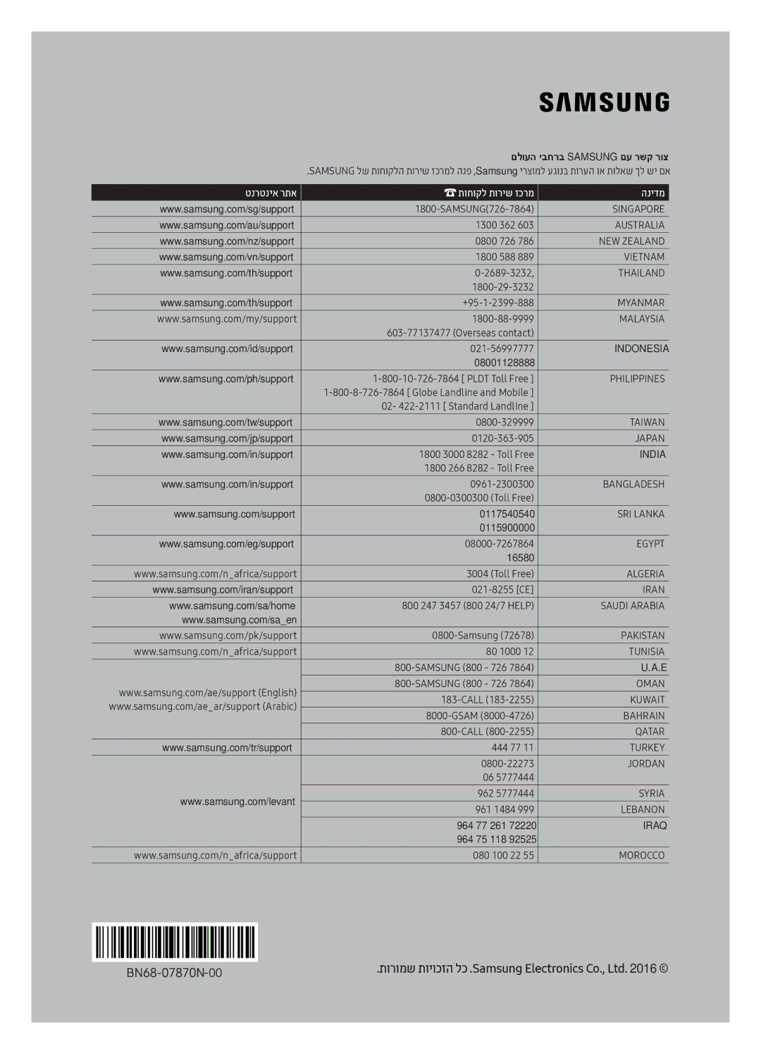 Samsung UE55K6000AUXSQ, UE40K6000AUXSQ, UE49K6000AUXSQ manual טנרטניא רתא תוחוקל תוריש זכרמ הנידמ 