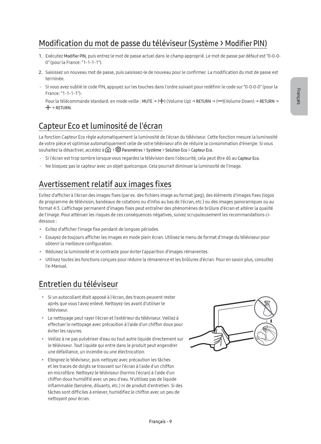 Samsung UE49K6300AKXXC, UE40K6300AKXXC manual Capteur Eco et luminosité de lécran, Avertissement relatif aux images fixes 