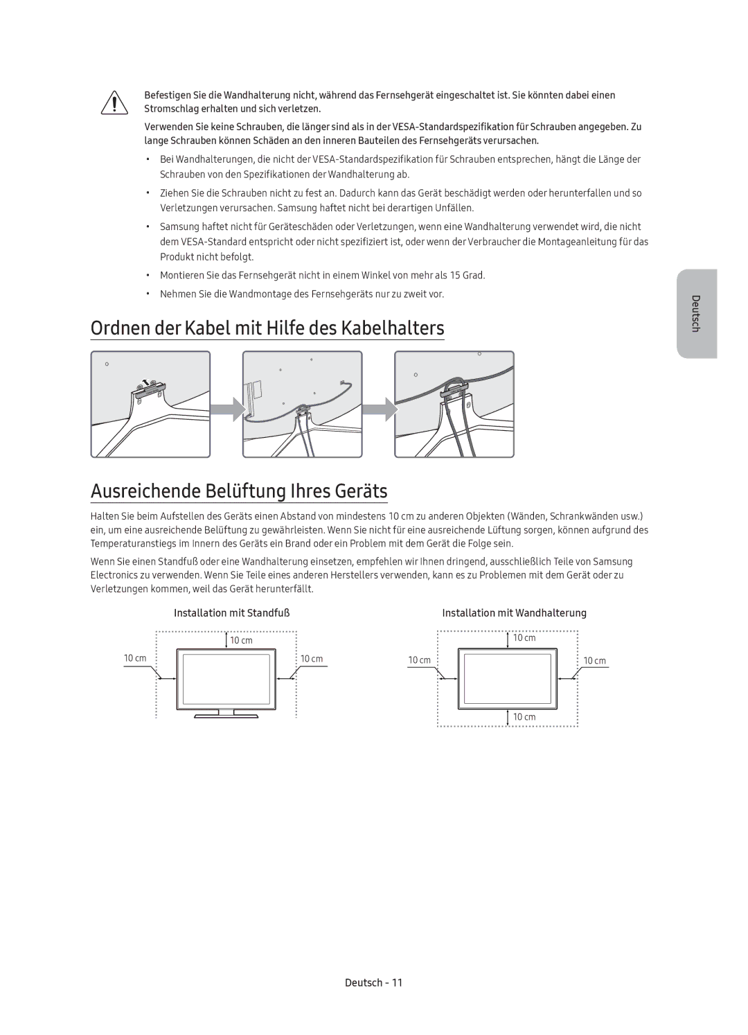 Samsung UE40K6370SUXZG, UE40K6300AKXXC, UE49K6370SUXZG, UE55K6370SUXZG, UE49K6300AKXXC manual Installation mit Standfuß 