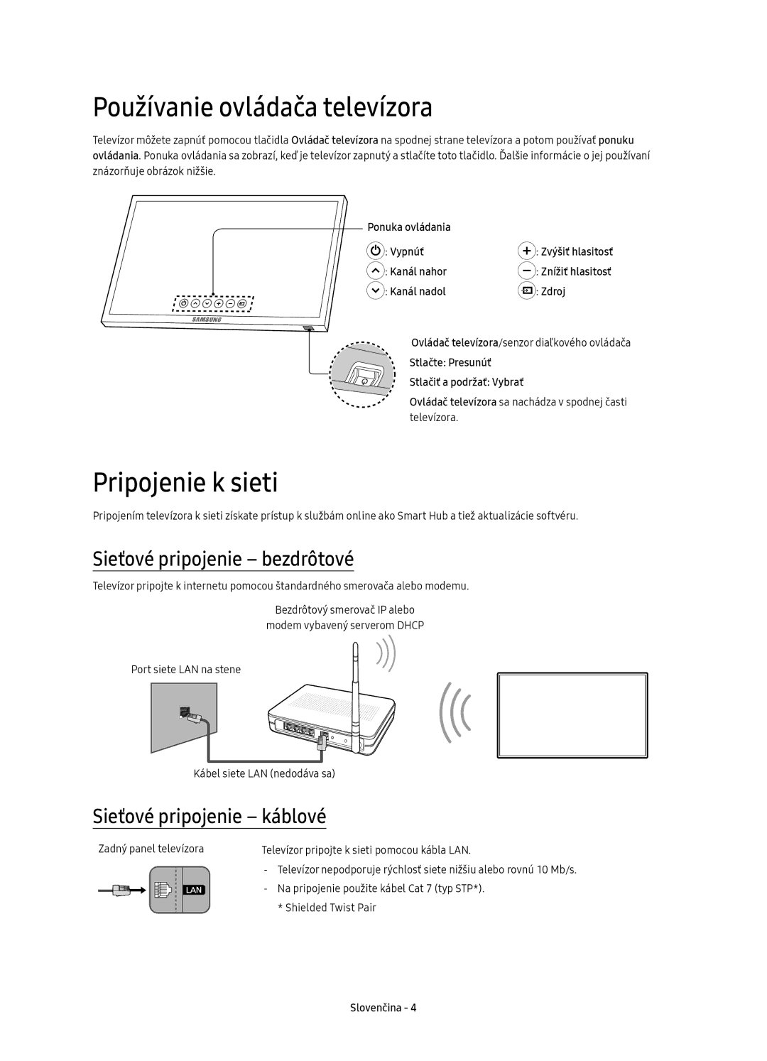 Samsung UE40K6370SSXXN, UE40K6370SSXXH Používanie ovládača televízora, Pripojenie k sieti, Sieťové pripojenie bezdrôtové 