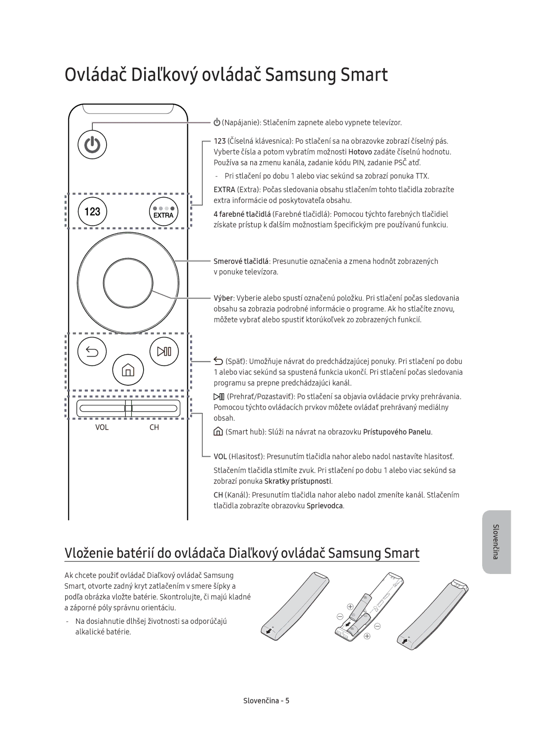 Samsung UE49K6370SSXXN Ovládač Diaľkový ovládač Samsung Smart, Vloženie batérií do ovládača Diaľkový ovládač Samsung Smart 