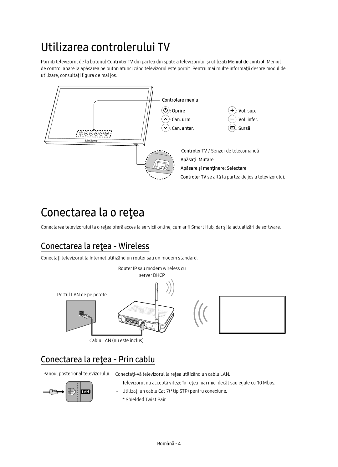 Samsung UE55K6370SSXXN, UE40K6370SSXXH Utilizarea controlerului TV, Conectarea la o reţea, Conectarea la reţea Wireless 