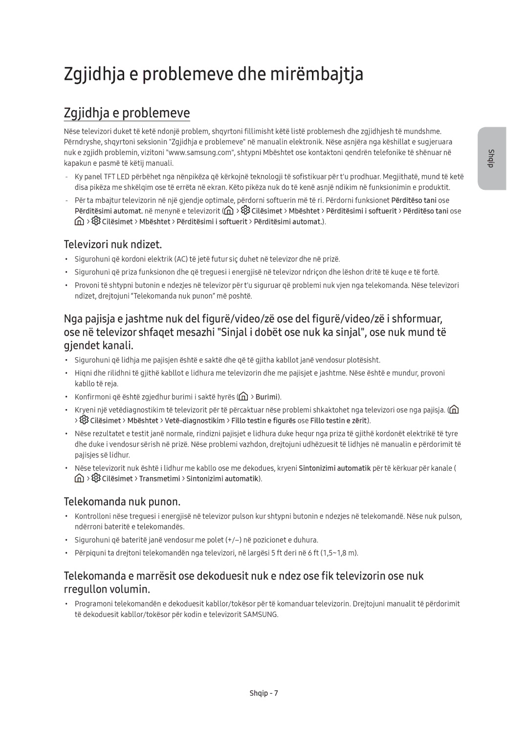 Samsung UE40K6370SSXXN, UE40K6370SSXXH Zgjidhja e problemeve dhe mirëmbajtja, Televizori nuk ndizet, Telekomanda nuk punon 