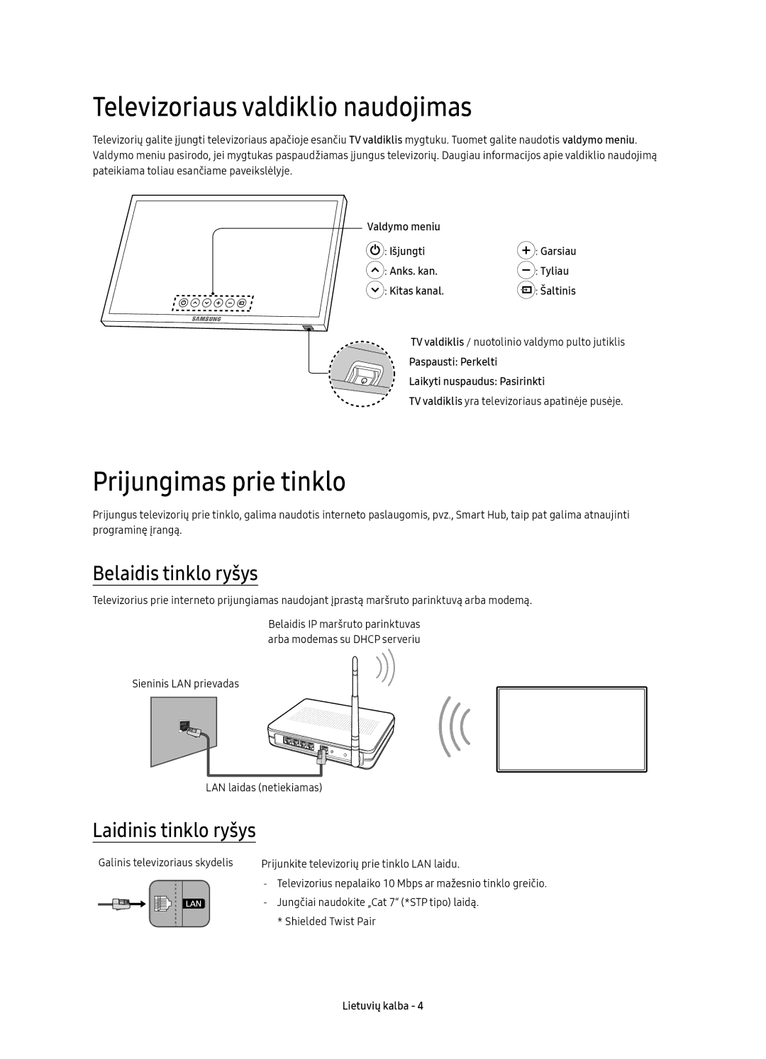 Samsung UE49K6370SSXXH, UE40K6370SSXXH Televizoriaus valdiklio naudojimas, Prijungimas prie tinklo, Belaidis tinklo ryšys 