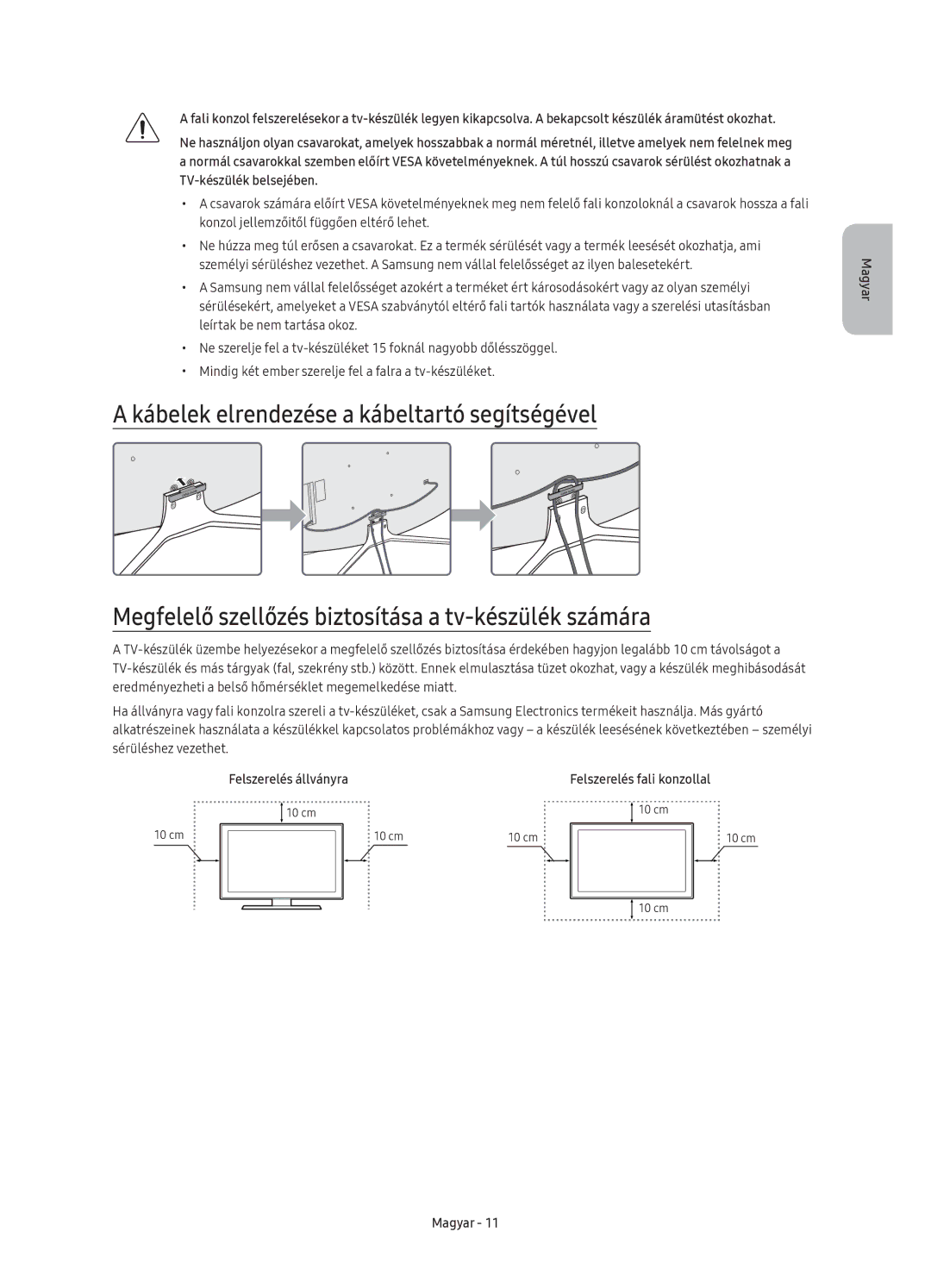 Samsung UE40K6300AWXXN, UE40K6370SSXXH, UE55K6300AWXXH, UE55K6370SSXXH manual Felszerelés állványra Felszerelés fali konzollal 