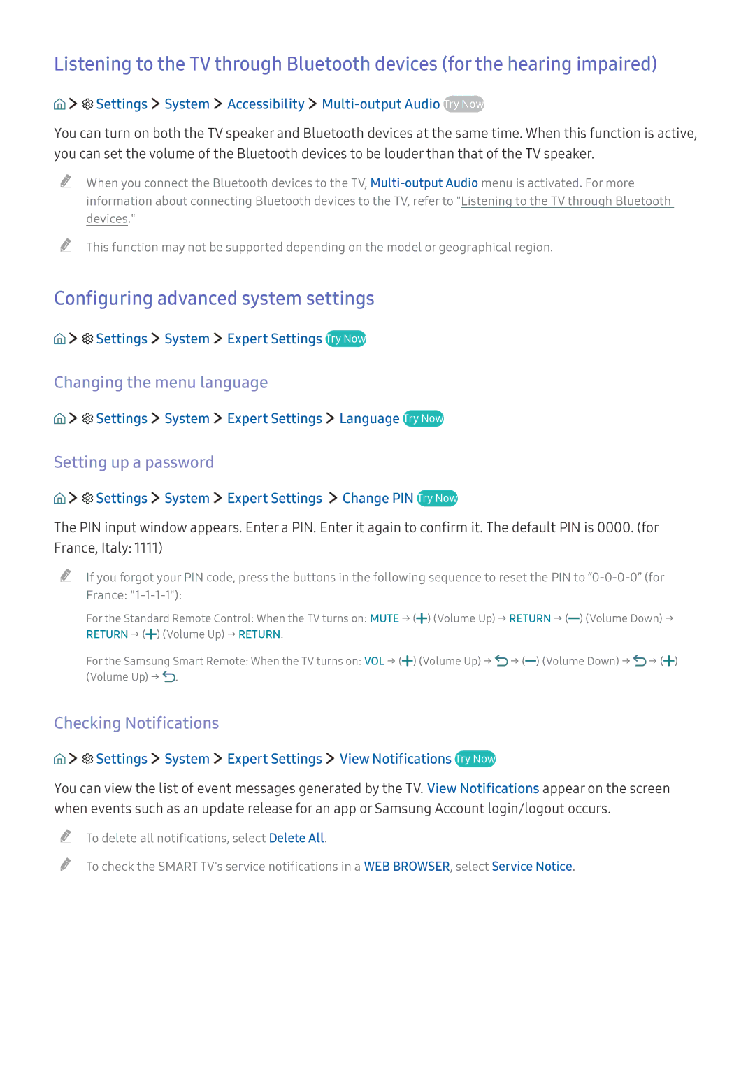 Samsung UE40K5672SUXXH manual Configuring advanced system settings, Changing the menu language, Setting up a password 