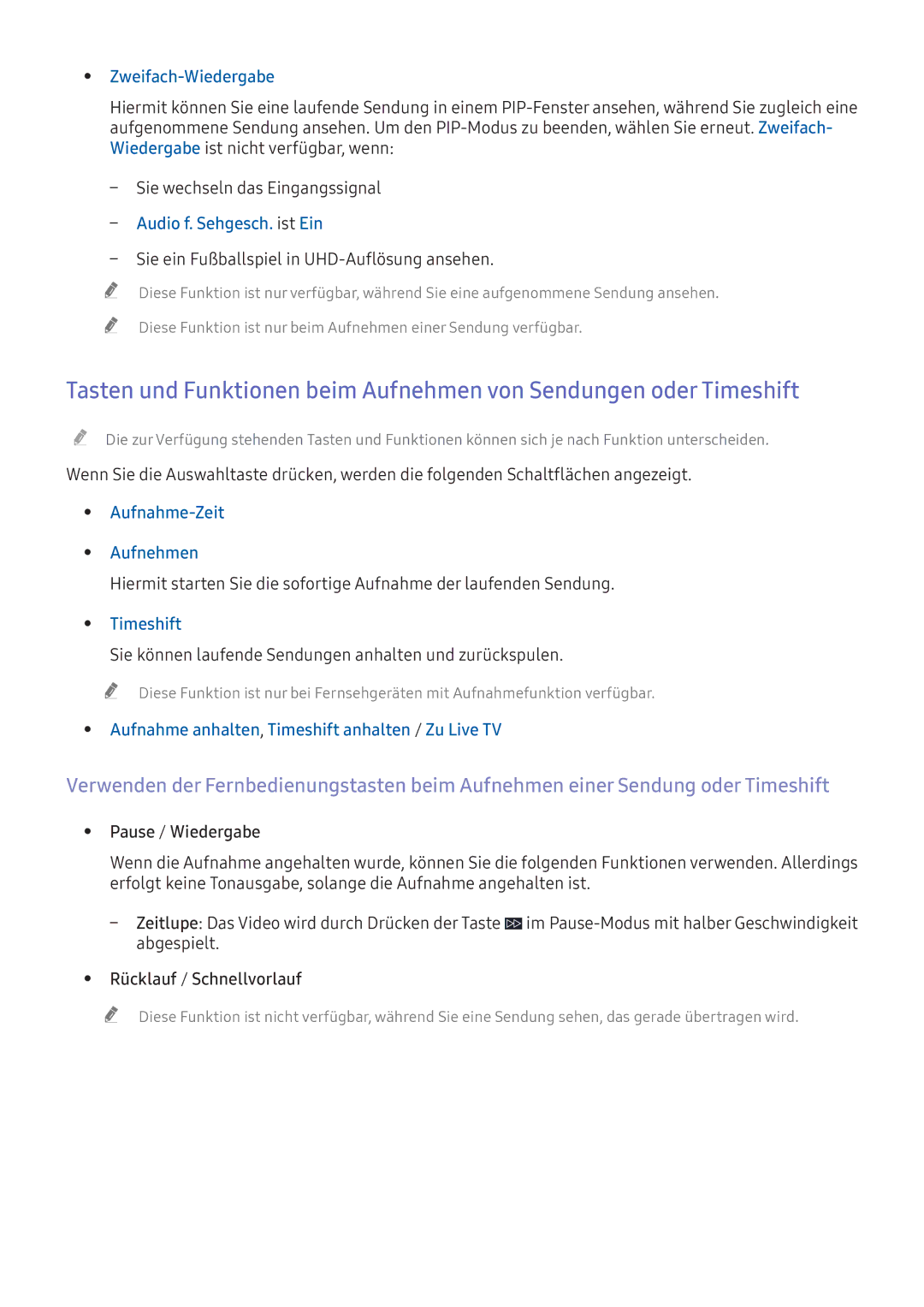 Samsung UE40K5572SUXXH Zweifach-Wiedergabe, Aufnahme-Zeit Aufnehmen, Aufnahme anhalten, Timeshift anhalten / Zu Live TV 