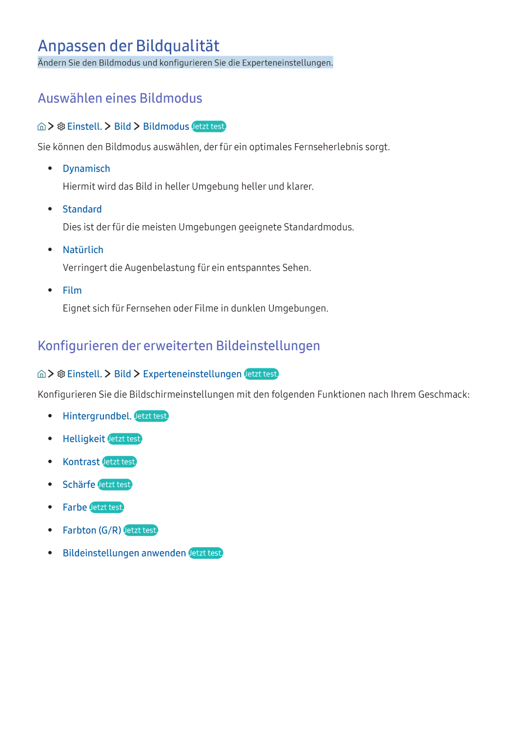 Samsung UE49K5600AKXZF, UE40K6379SUXZG, UE40K5659SUXZG, UE40K5579SUXZG Anpassen der Bildqualität, Auswählen eines Bildmodus 
