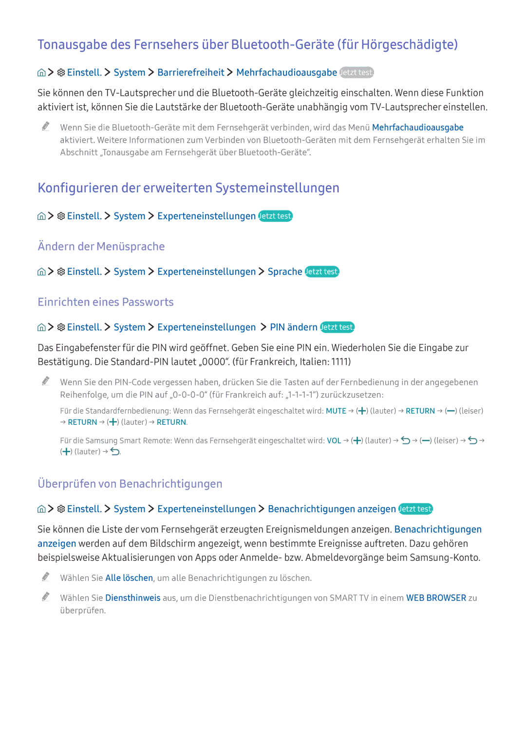 Samsung UE40K5589SUXZG, UE40K6379SUXZG manual Konfigurieren der erweiterten Systemeinstellungen, Ändern der Menüsprache 