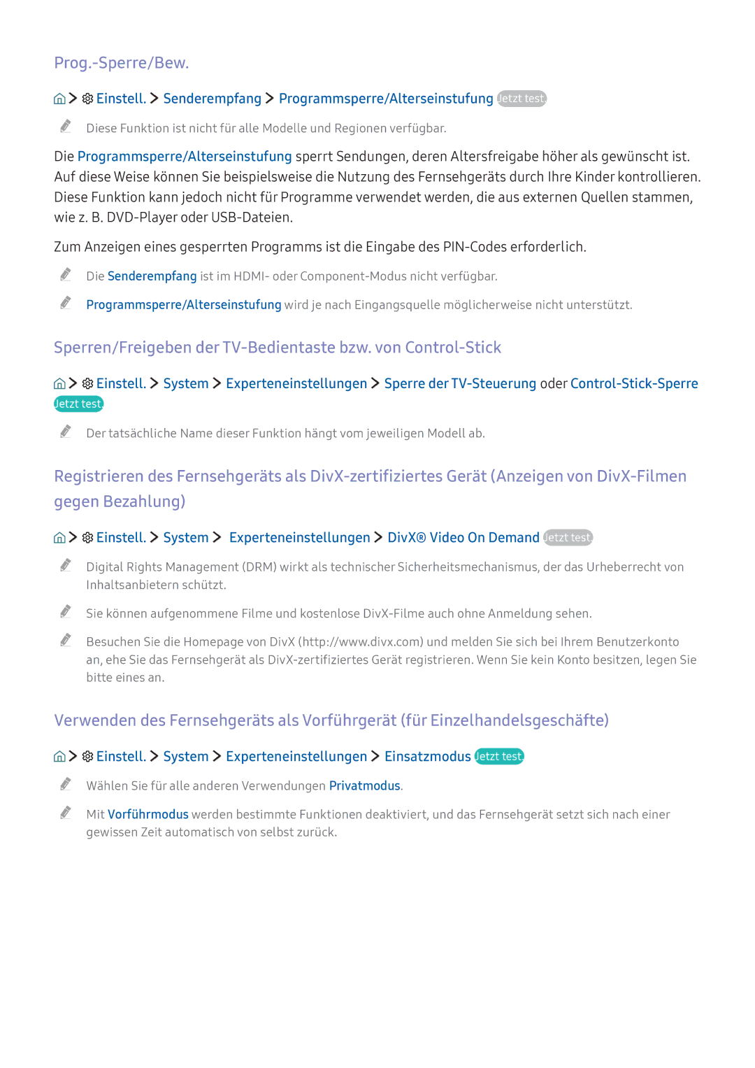 Samsung UE49K5579SUXZG, UE40K6379SUXZG manual Prog.-Sperre/Bew, Sperren/Freigeben der TV-Bedientaste bzw. von Control-Stick 