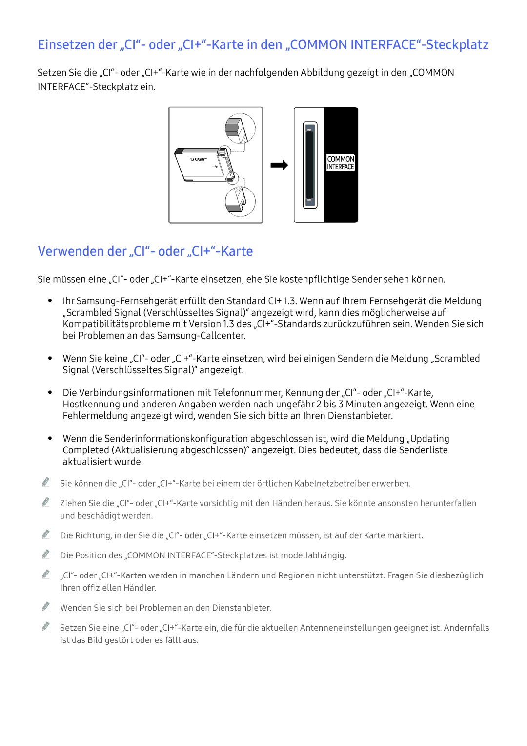 Samsung UE32K5679SUXZG Verwenden der „CI- oder „CI+-Karte, Bei Problemen an das Samsung-Callcenter, Aktualisiert wurde 