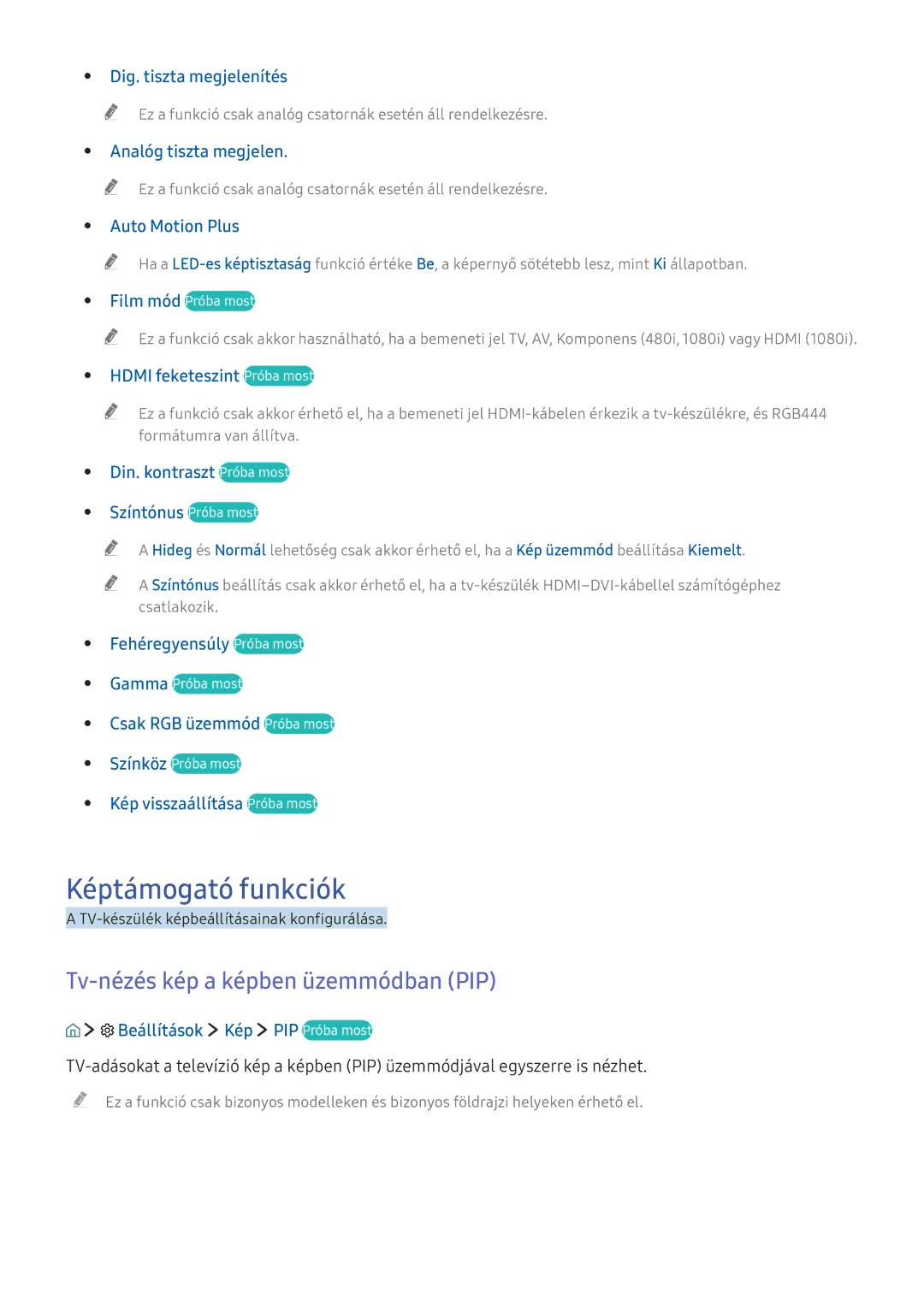 Samsung UE49K5510AKXZF, UE40K6379SUXZG, UE40K5659SUXZG manual Képtámogató funkciók, Tv-nézés kép a képben üzemmódban PIP 