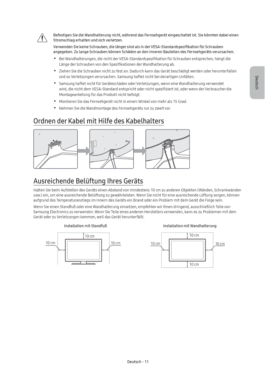 Samsung UE55K6370SUXZG, UE40K6379SUXZG, UE55K6379SUXZG, UE49K6379SUXZG, UE40K6370SUXZG manual Installation mit Standfuß 