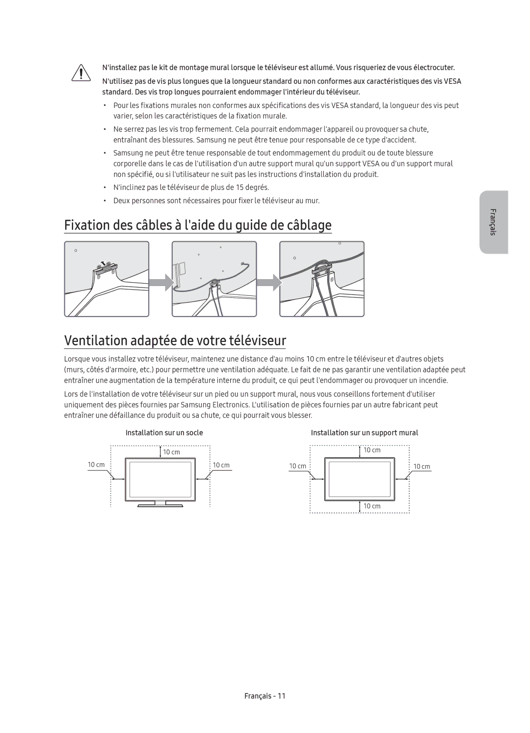 Samsung UE49K6370SUXXC, UE40K6379SUXZG, UE55K6379SUXZG, UE49K6379SUXZG, UE40K6370SUXZG manual Installation sur un socle 