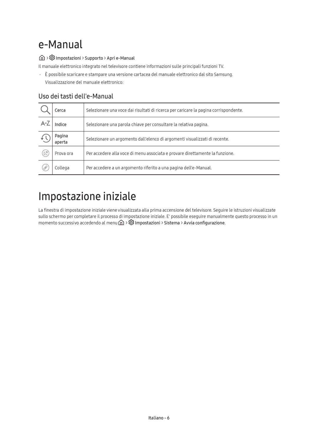 Samsung UE55K6370SUXZF, UE40K6379SUXZG, UE55K6379SUXZG, UE49K6379SUXZG Impostazione iniziale, Uso dei tasti delle-Manual 