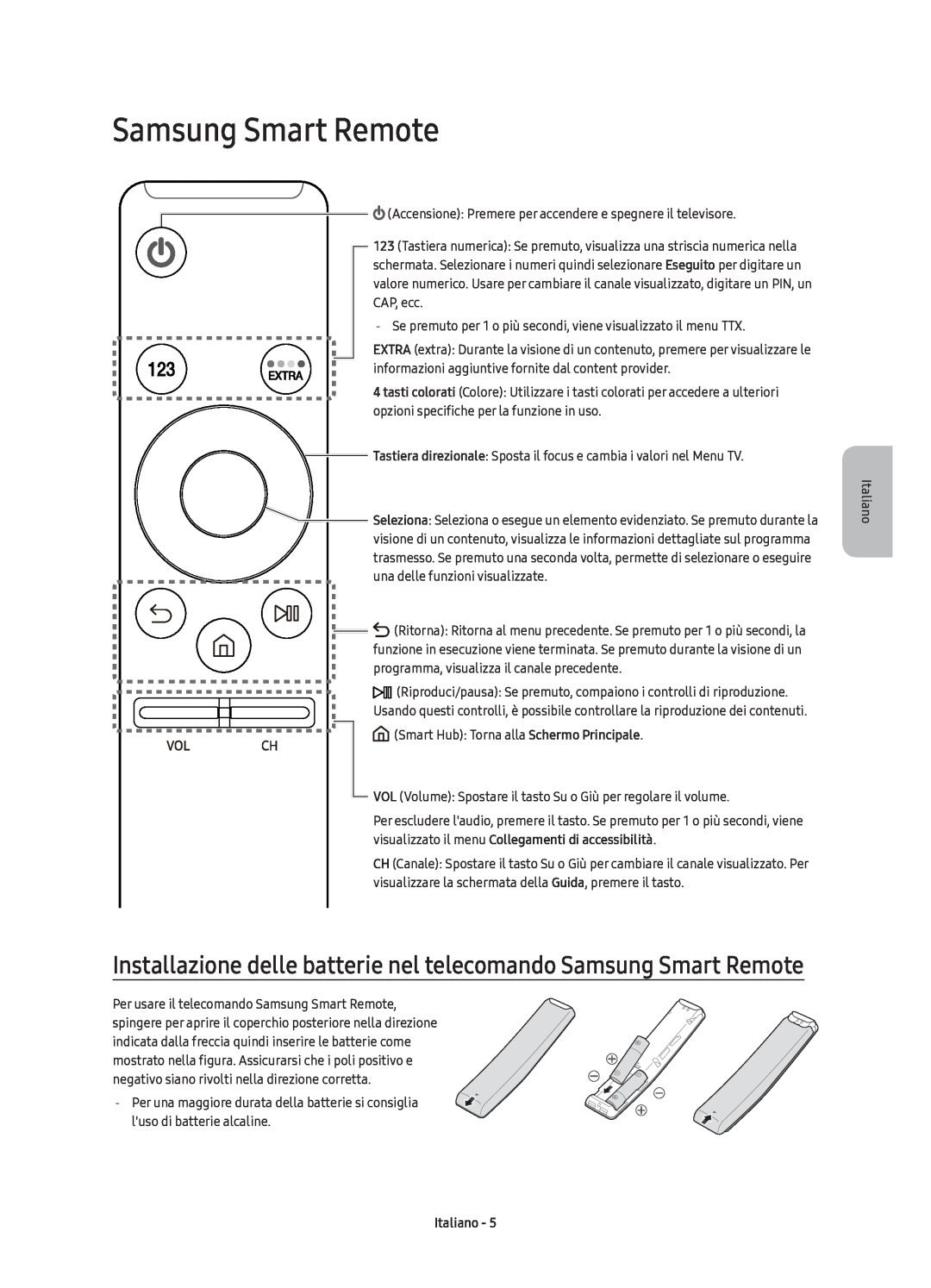 Samsung UE49K6370SUXZF, UE40K6379SUXZG manual Installazione delle batterie nel telecomando Samsung Smart Remote, Italiano 