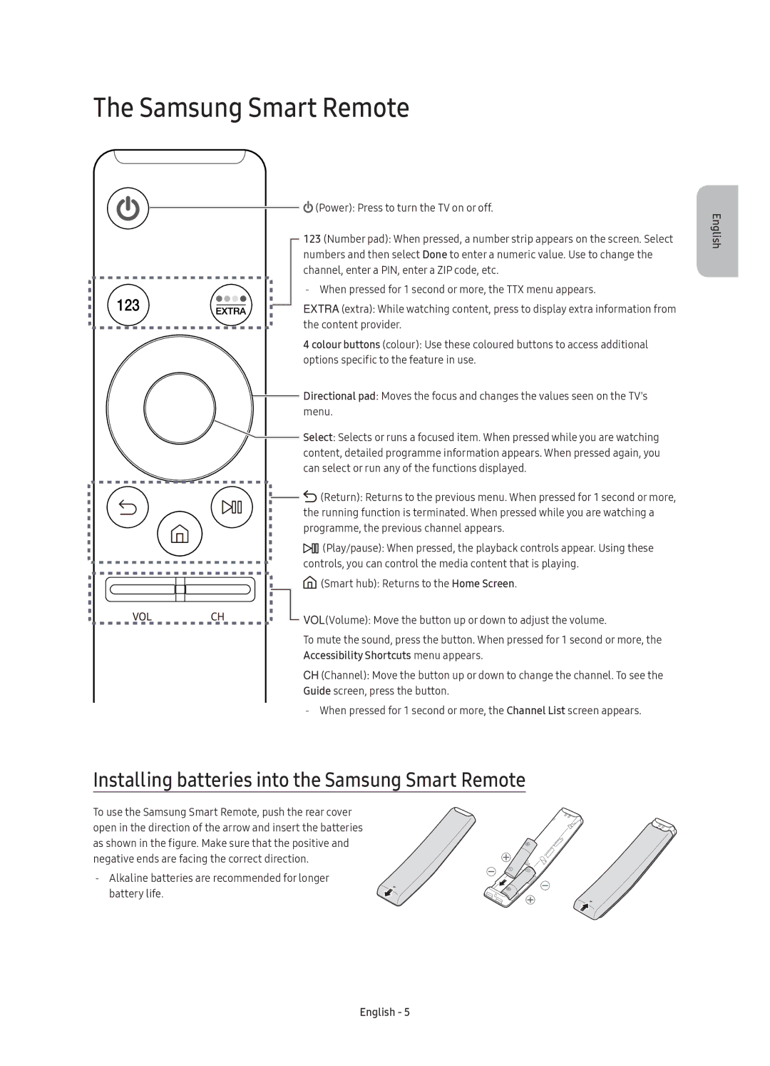 Samsung UE40KU6020UXRU, UE50KU6020UXRU, UE55KU6020UXRU manual Installing batteries into the Samsung Smart Remote 