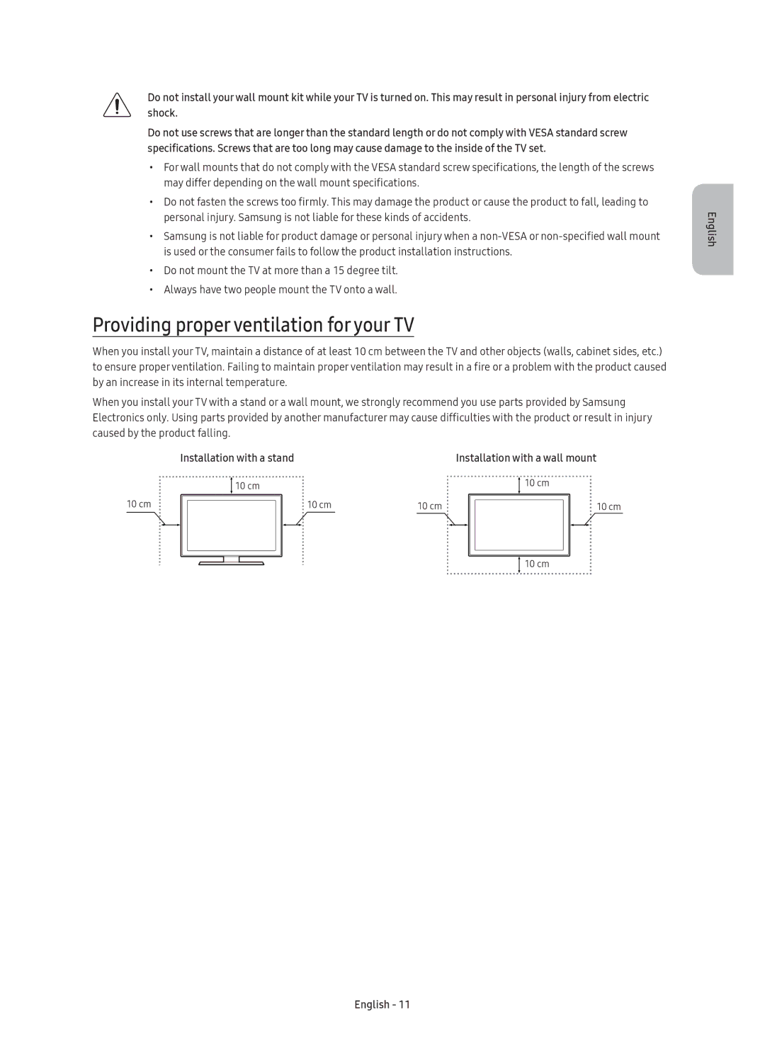 Samsung UE40KU6020UXRU, UE50KU6020UXRU, UE55KU6020UXRU manual Providing proper ventilation for your TV 