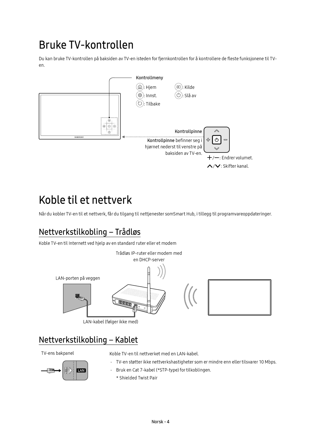 Samsung UE43KU6075UXXE Bruke TV-kontrollen, Koble til et nettverk, Nettverkstilkobling Trådløs, Nettverkstilkobling Kablet 