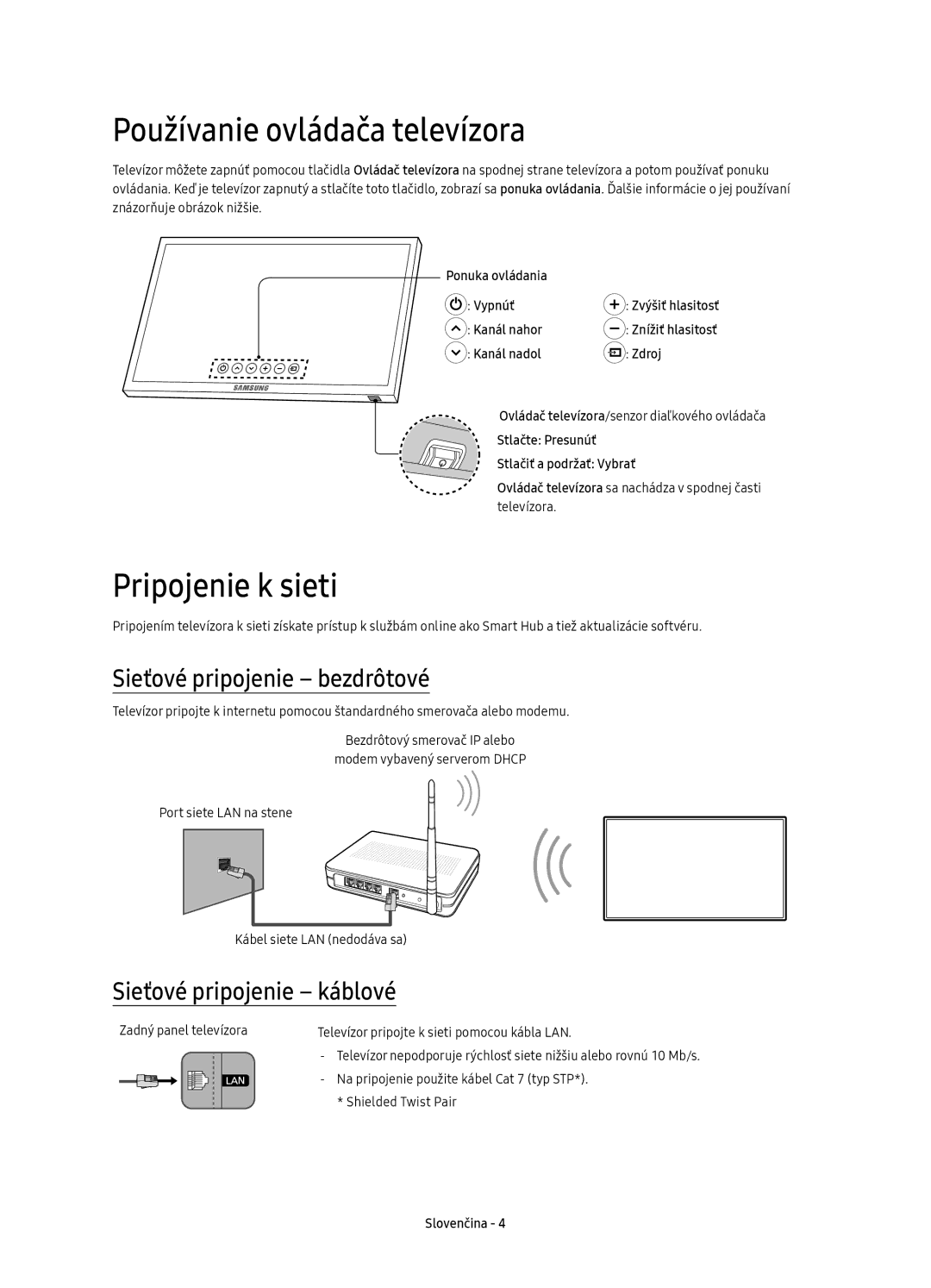 Samsung UE65KU6402UXXH, UE40KU6400SXXH Používanie ovládača televízora, Pripojenie k sieti, Sieťové pripojenie bezdrôtové 