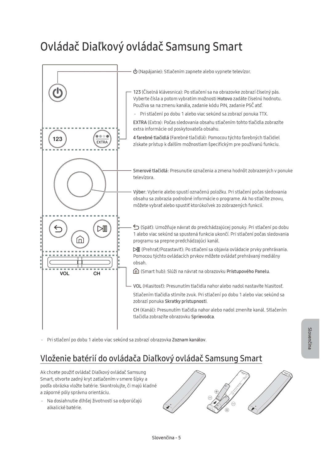 Samsung UE55KU6402UXXH Ovládač Diaľkový ovládač Samsung Smart, Vloženie batérií do ovládača Diaľkový ovládač Samsung Smart 