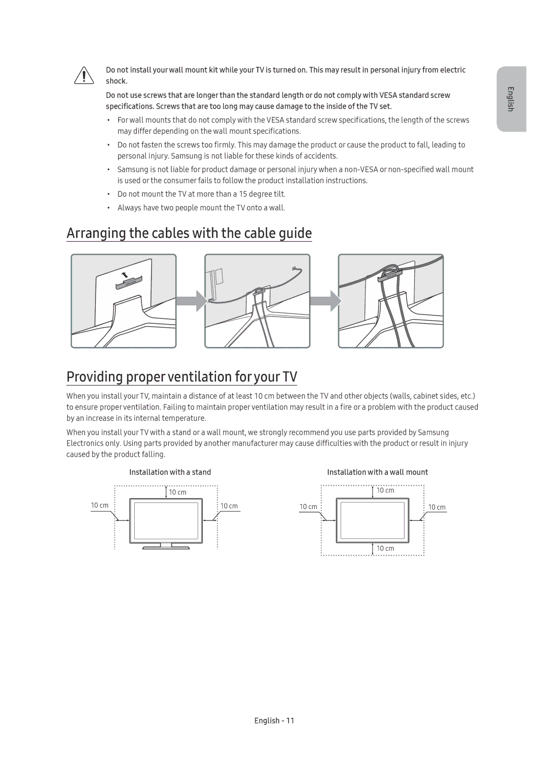 Samsung UE43KU6402UXXH, UE40KU6400SXXH, UE55KU6400SXXH, UE65KU6400SXXH, UE49KU6400SXXH manual Installation with a stand 