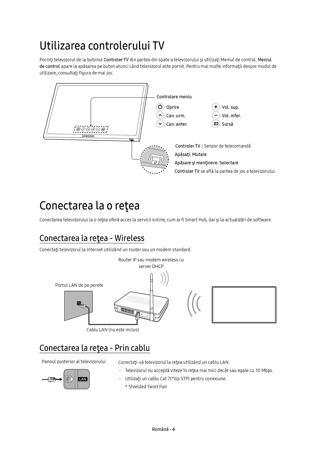 Samsung UE43KU6402UXXH, UE40KU6400SXXH Utilizarea controlerului TV, Conectarea la o reţea, Conectarea la reţea Wireless 