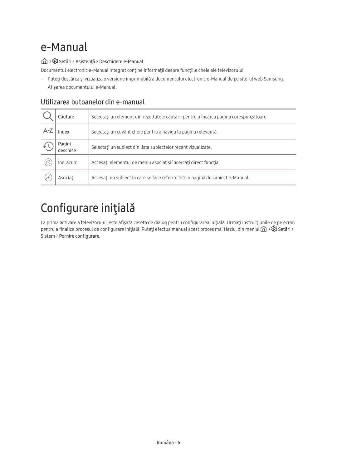 Samsung UE55KU6402UXXH, UE40KU6400SXXH, UE55KU6400SXXH Manual, Configurare iniţială, Utilizarea butoanelor din e-manual 