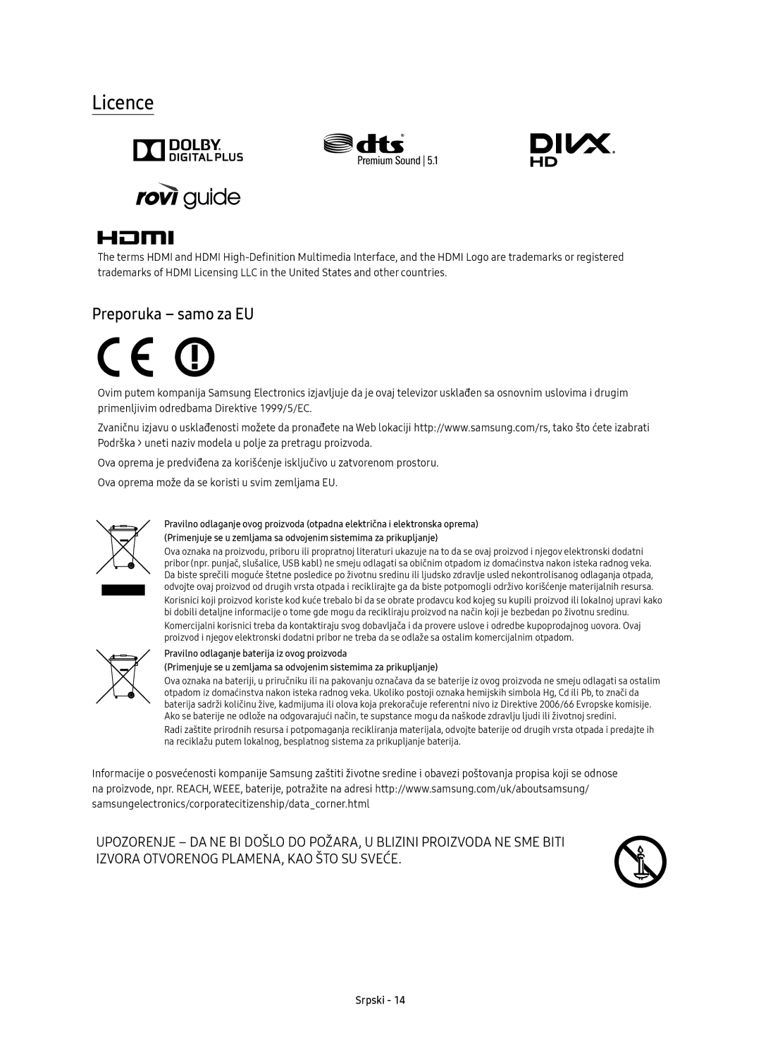 Samsung UE40KU6400SXXN, UE40KU6400SXXH, UE55KU6400SXXH, UE65KU6400SXXH, UE49KU6400SXXH, UE43KU6400SXXH, UE43KU6400SXXN Licence 