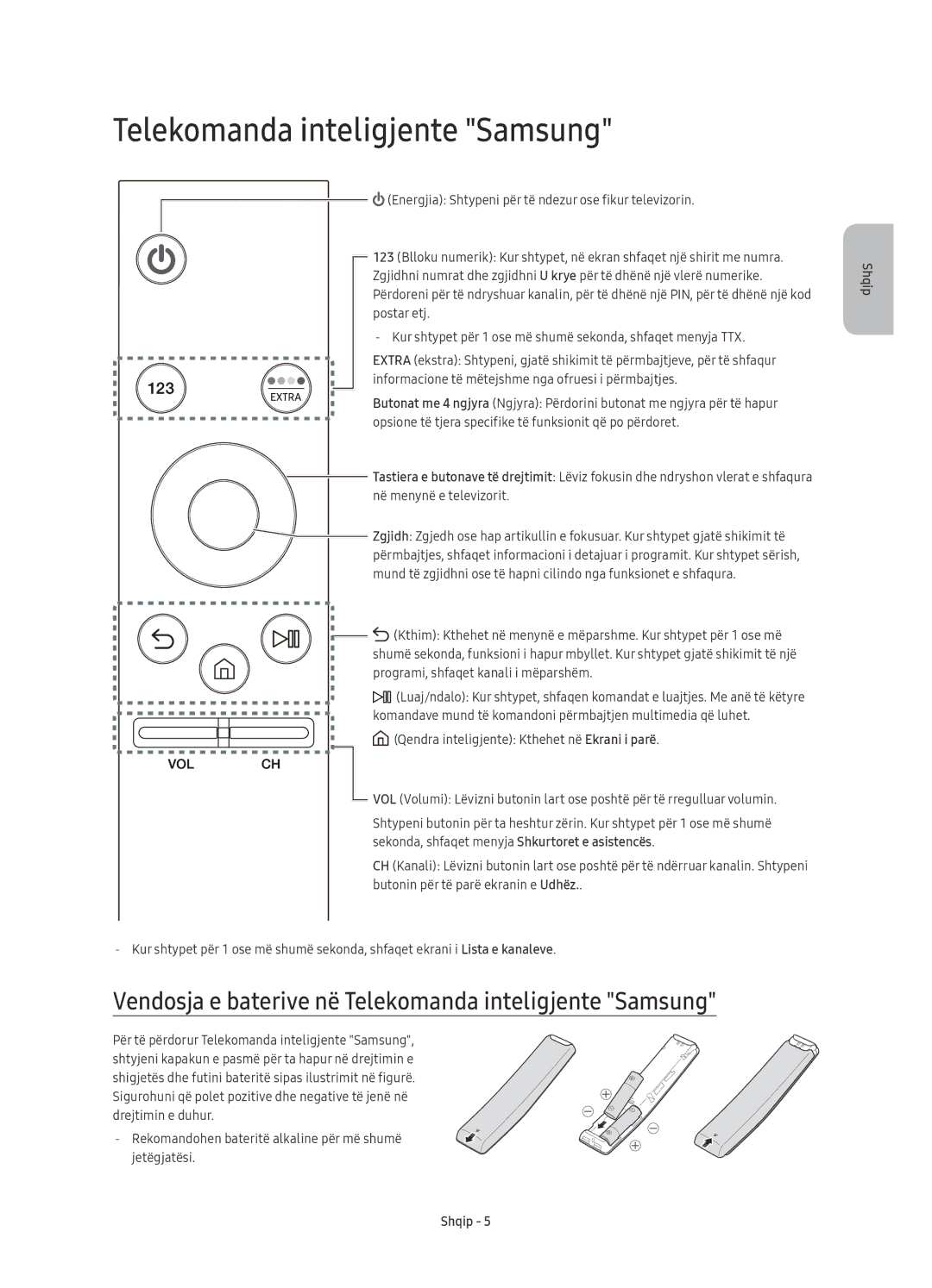 Samsung UE49KU6402UXXH, UE40KU6400SXXH, UE55KU6400SXXH manual Vendosja e baterive në Telekomanda inteligjente Samsung 