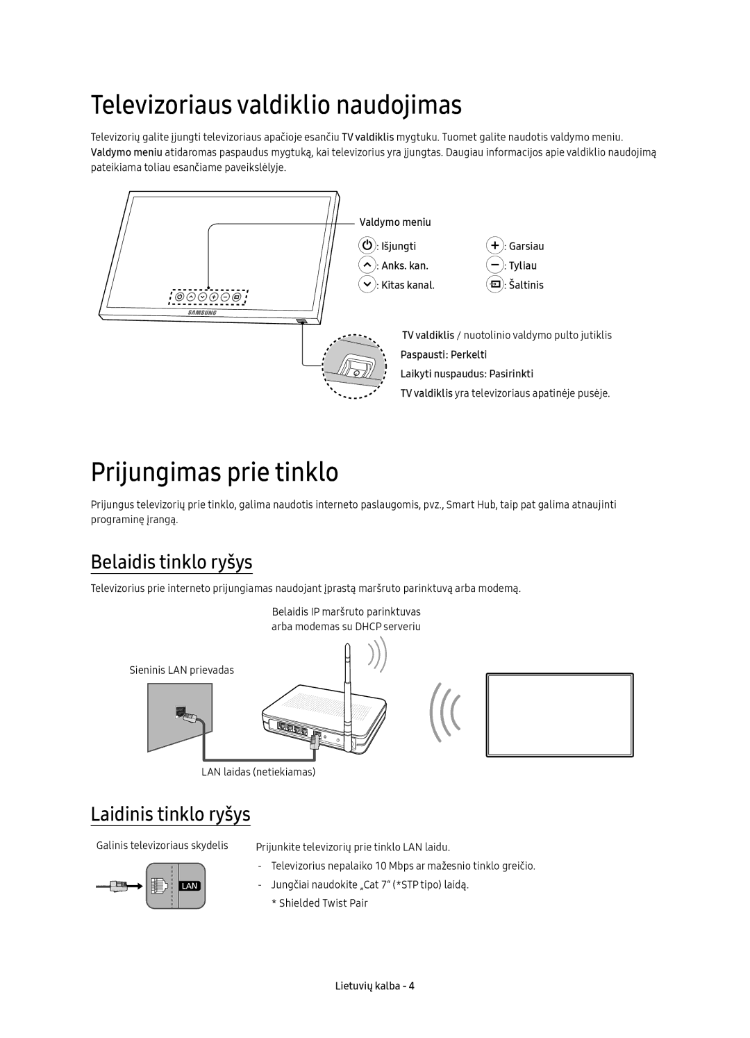 Samsung UE40KU6400SXXN, UE40KU6400SXXH Televizoriaus valdiklio naudojimas, Prijungimas prie tinklo, Belaidis tinklo ryšys 