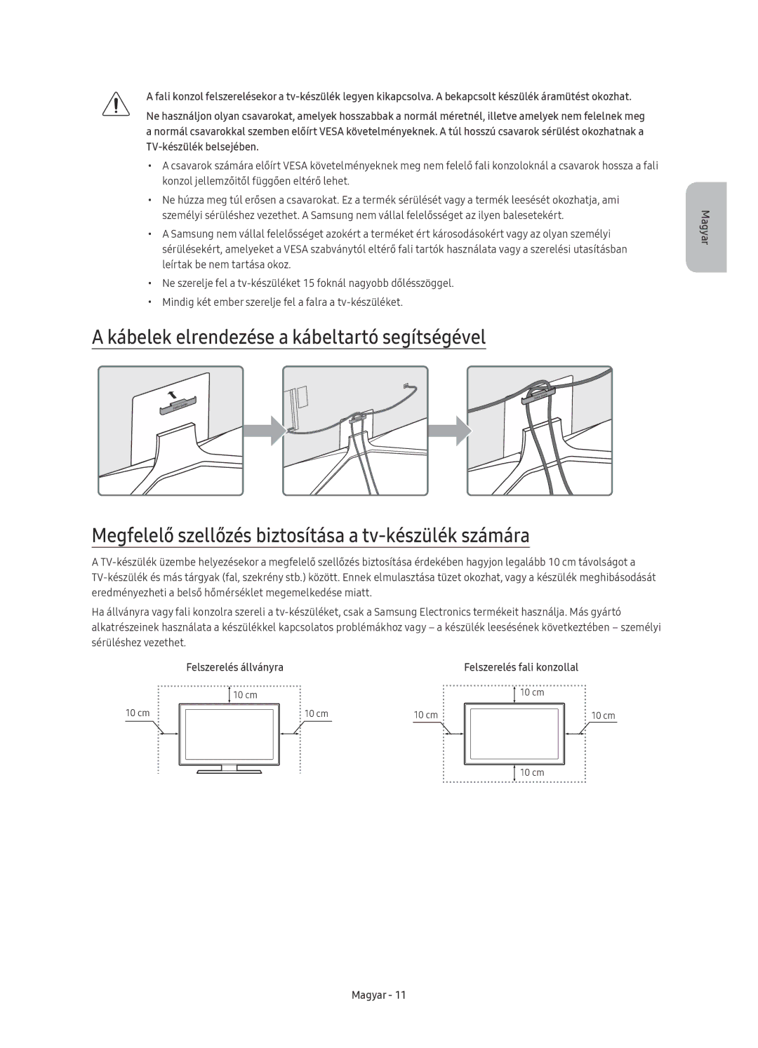 Samsung UE49KU6402UXXH, UE40KU6400SXXH, UE55KU6400SXXH, UE65KU6400SXXH manual Felszerelés állványra Felszerelés fali konzollal 