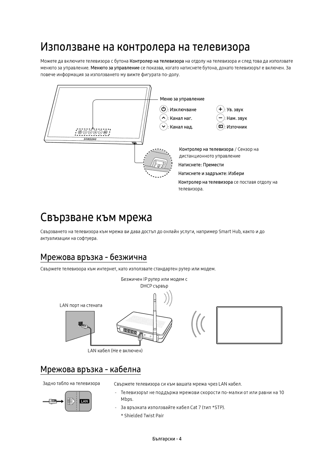 Samsung UE40KU6400SXXH manual Използване на контролера на телевизора, Свързване към мрежа, Мрежова връзка безжична 