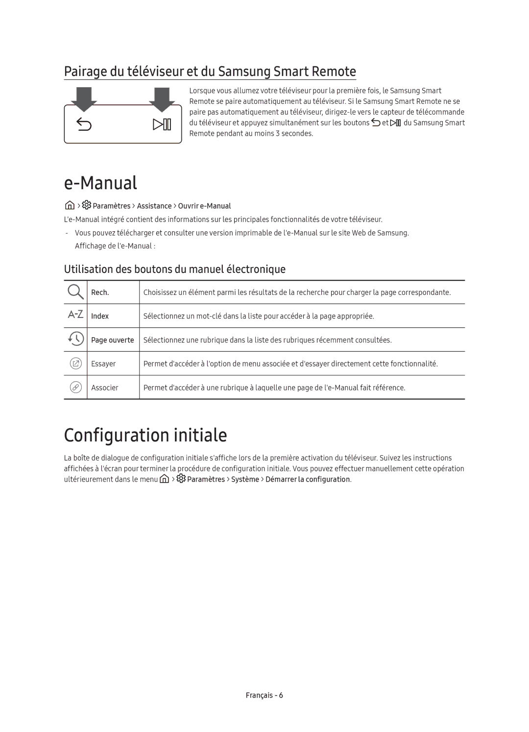 Samsung UE49KU6450UXXC, UE40KU6450UXXC Manual, Configuration initiale, Pairage du téléviseur et du Samsung Smart Remote 