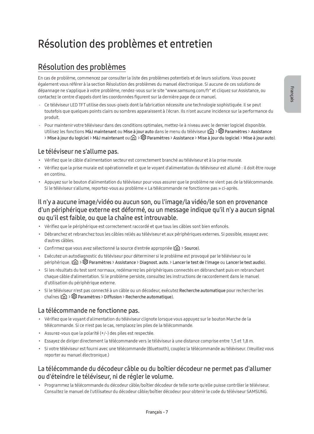 Samsung UE40KU6450UXXC, UE55KU6450UXXC, UE49KU6450UXXC Résolution des problèmes et entretien, Le téléviseur ne sallume pas 