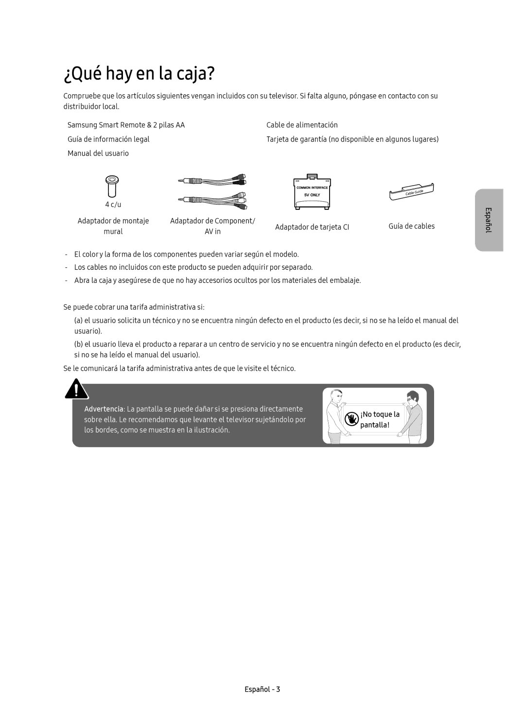 Samsung UE55KU6450UXXC, UE40KU6450UXXC, UE49KU6450UXXC manual ¿Qué hay en la caja? 