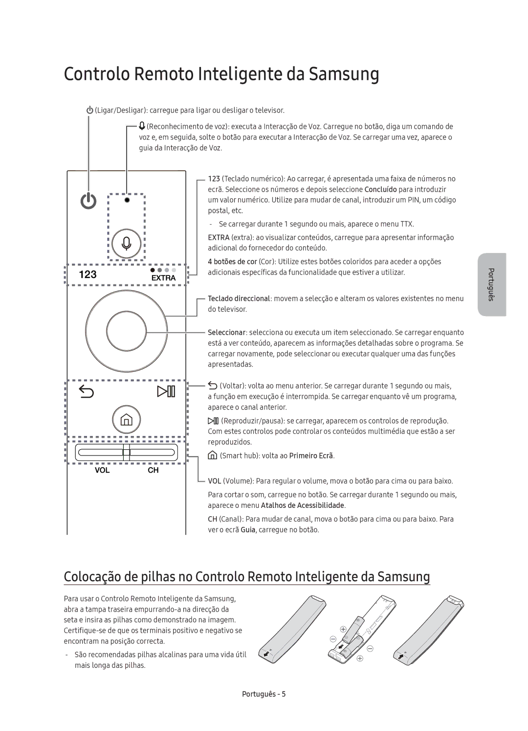 Samsung UE49KU6450UXXC, UE40KU6450UXXC, UE55KU6450UXXC manual Controlo Remoto Inteligente da Samsung 