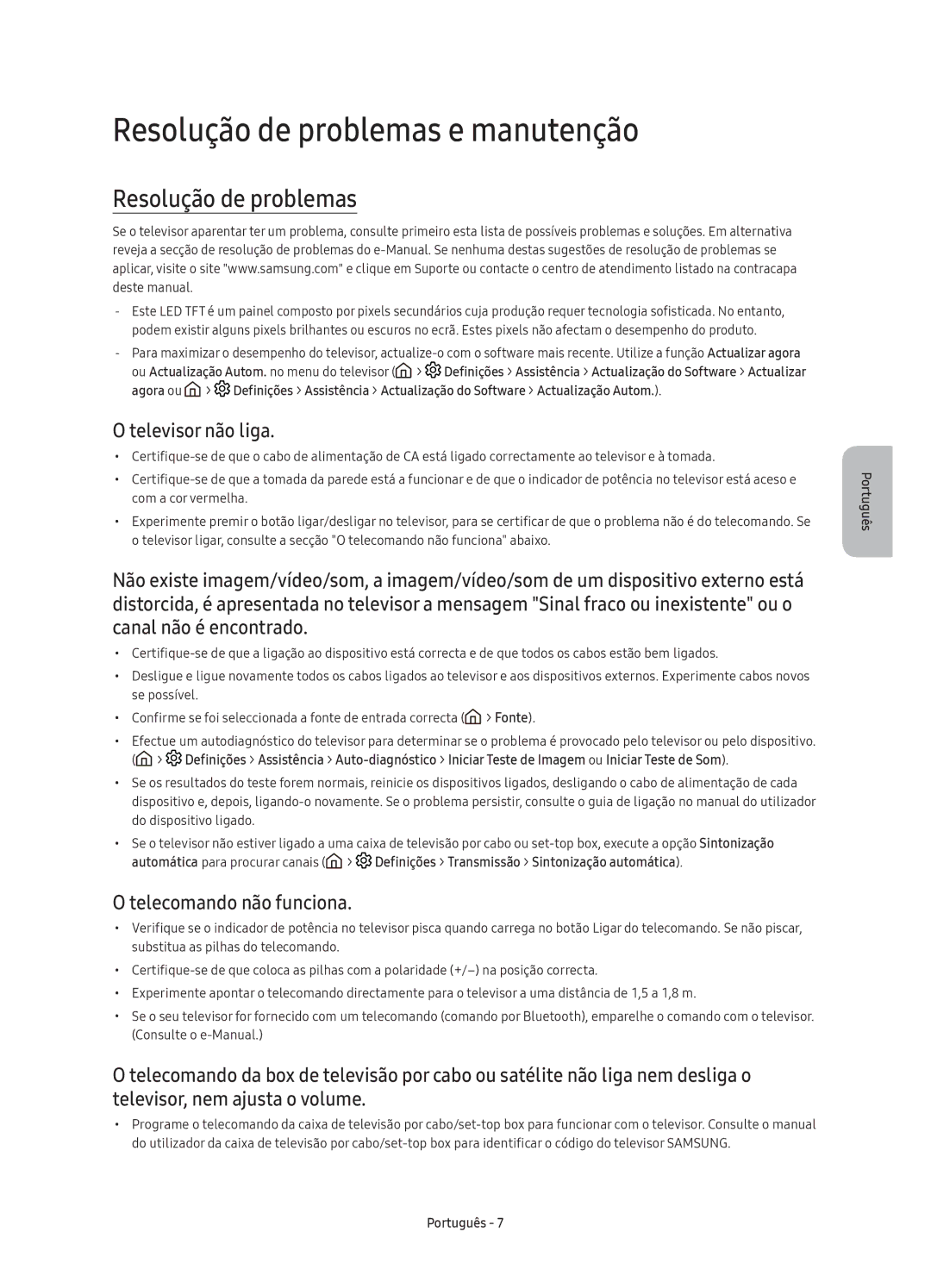 Samsung UE55KU6450UXXC, UE40KU6450UXXC Resolução de problemas e manutenção, Televisor não liga, Telecomando não funciona 