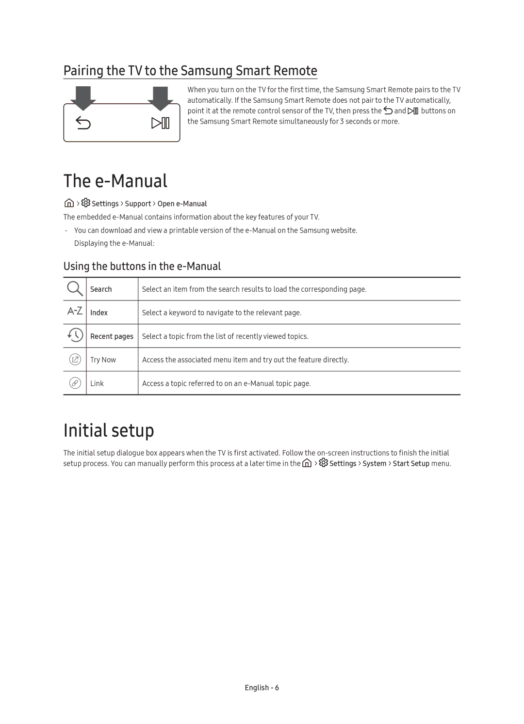 Samsung UE40KU6450UXXC, UE55KU6450UXXC, UE49KU6450UXXC E-Manual, Initial setup, Pairing the TV to the Samsung Smart Remote 