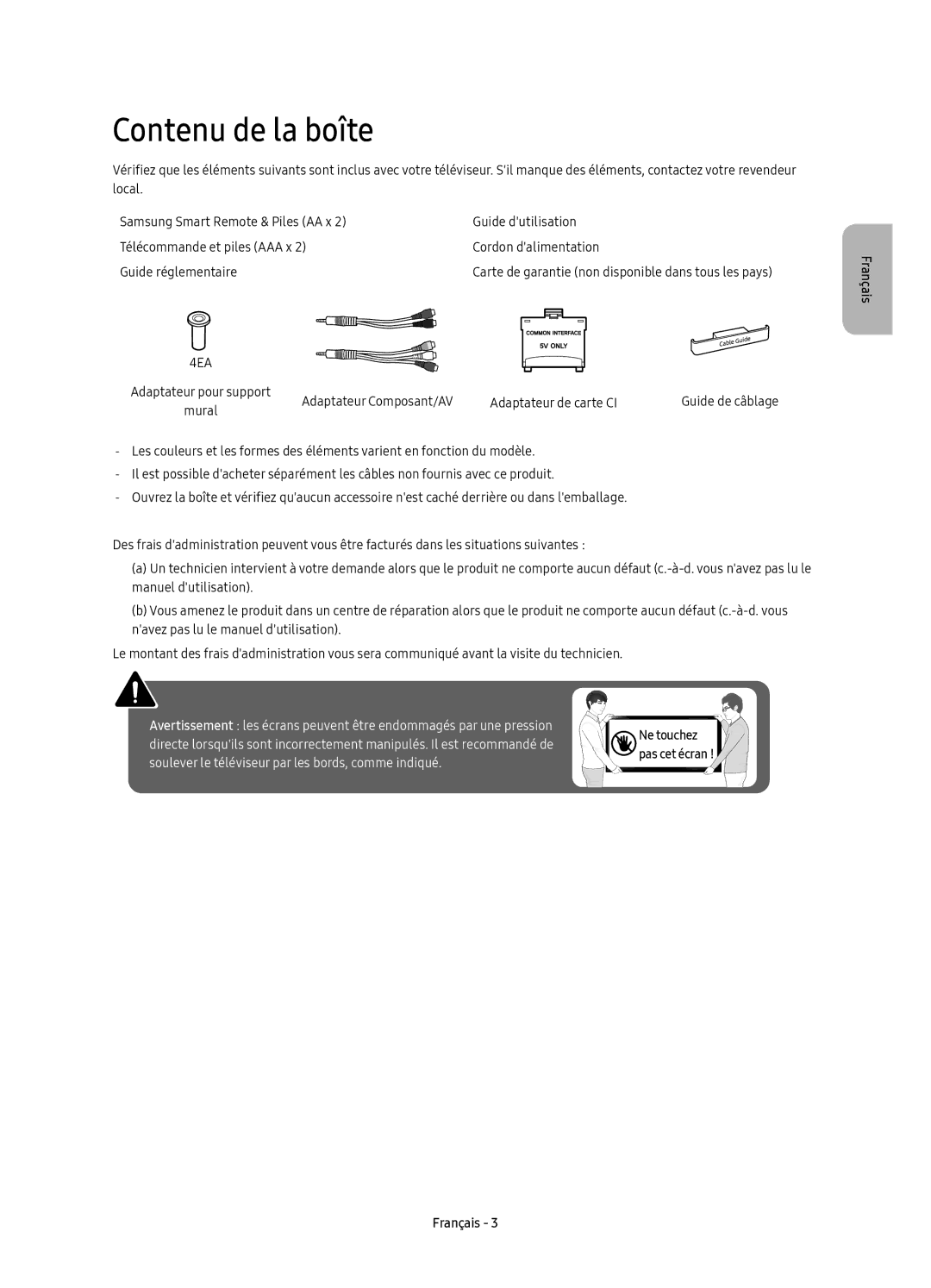 Samsung UE49KU6470UXZF, UE40KU6470UXZG, UE49KU6470UXZG, UE55KU6470UXZF, UE40KU6470UXZF manual Contenu de la boîte 