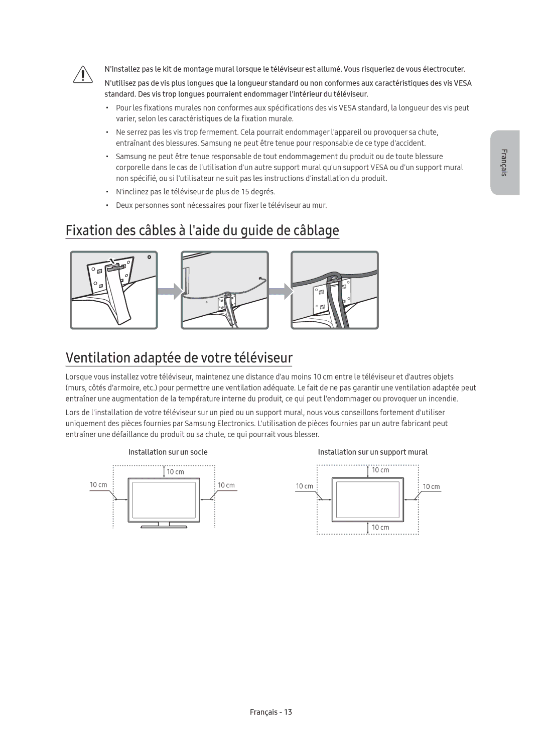 Samsung UE49KU6470UXZF, UE40KU6470UXZG, UE49KU6470UXZG, UE55KU6470UXZF, UE40KU6470UXZF manual Installation sur un socle 