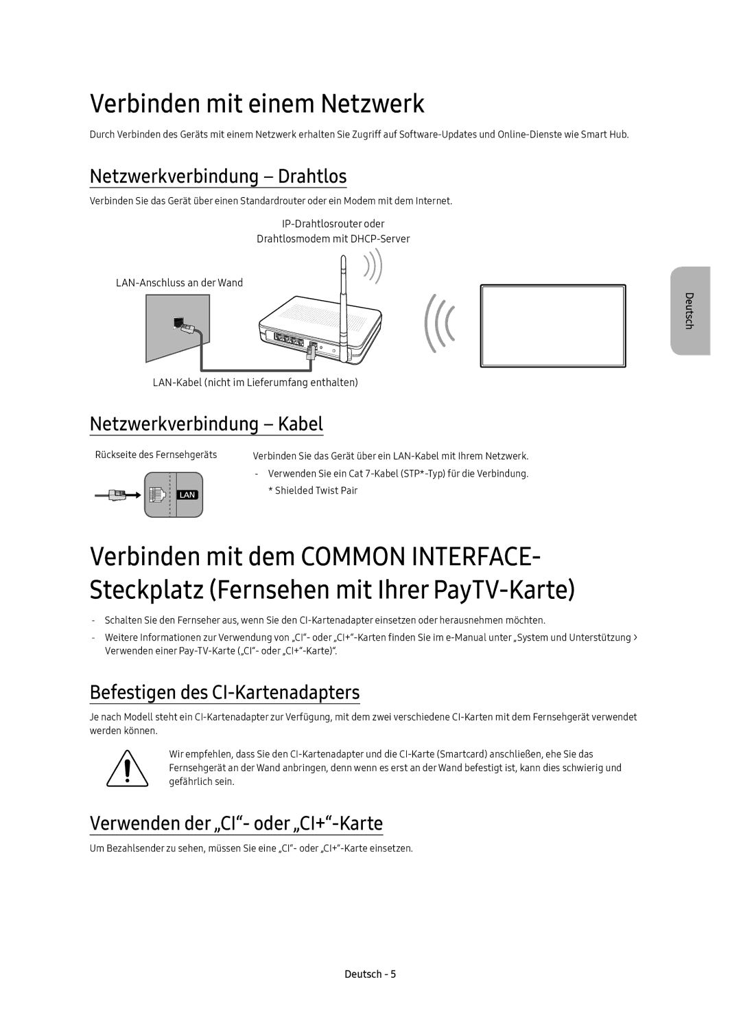 Samsung UE55KU6470UXZF, UE40KU6470UXZG Verbinden mit einem Netzwerk, Netzwerkverbindung Drahtlos, Netzwerkverbindung Kabel 