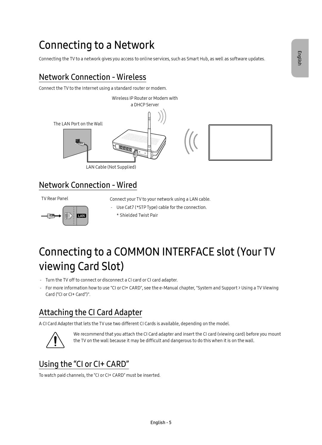 Samsung UE40KU6470UXZG, UE49KU6470UXZG manual Connecting to a Network, Network Connection Wireless, Network Connection Wired 